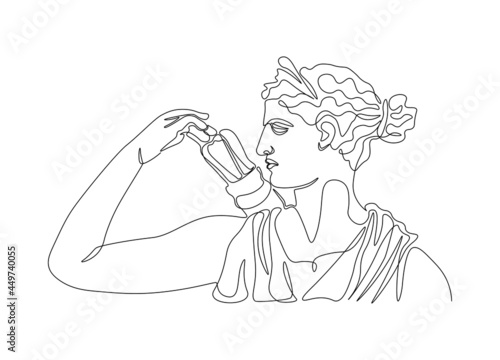 One line ancient greek sculpture. Greece mythology statue hand drawn continuous line, Artemis greek goddess. Modern vector art photo