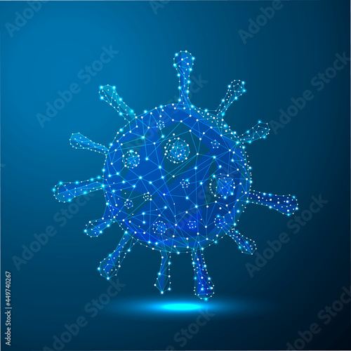 Coronavirus 2019-nCov novel coronavirus low poly abstract concept. Microscopic view of virus cell close up. Dangerous ncov corona virus, SARS pandemic risk.