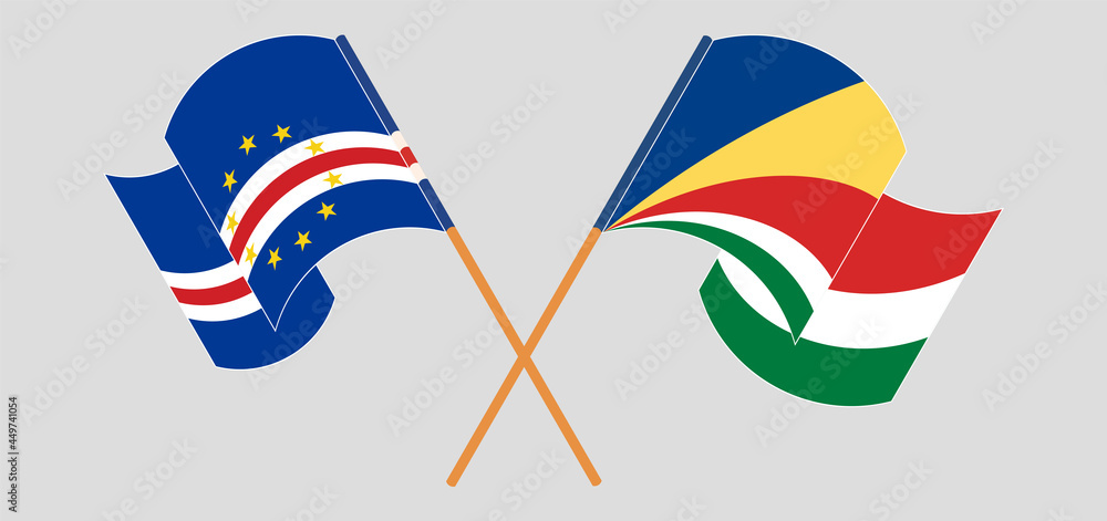 Crossed and waving flags of Cape Verde and Seychelles Crossed and waving flags of Cape Verde and Seychelles