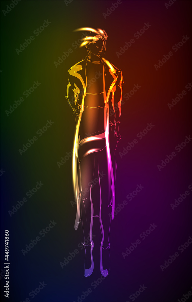 Hand-drawn fashion model from a neon. A light girls. Fashion girls. Stylish fashion model. Fashion woman Hand-drawn fashion model from a neon. A light girls. Fashion girls. Stylish fashion model. Fashion woman