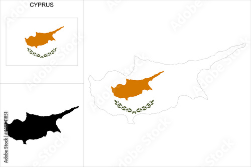 Carte de Chypre avec fond drapeau chypriote - Carte sous forme de motif noir et drapeau chypriote disponibles séparément
