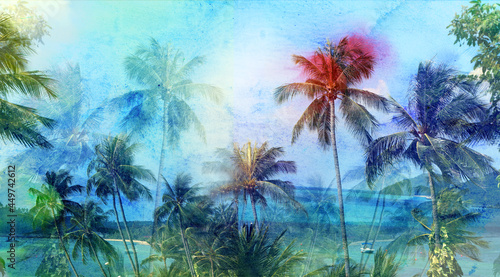 Beautiful picturesque retro palm trees for the background