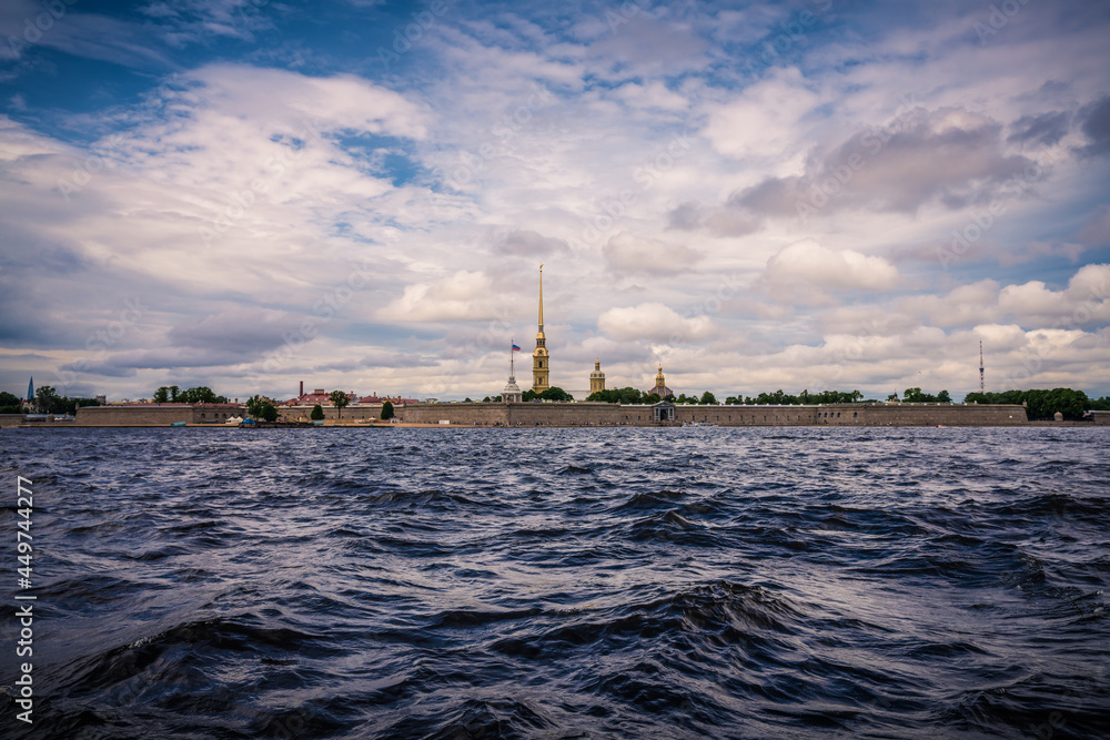 View of the Peter and Paul Fortress of St. Petersburg from the Neva River bed