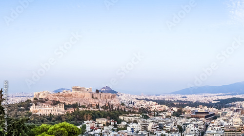 Acropolis from the Filopappos hill in Athens, Greece