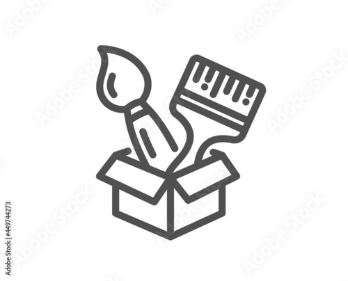Paint brush line icon. Wall paintbrush box sign. Creative drawing art symbol. Quality design element. Linear style brush icon. Editable stroke. Vector