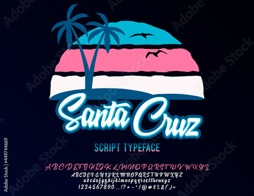 Santa Cruz. Vintage brush script. Handmade font. Retro Typeface. Vector font illustration.