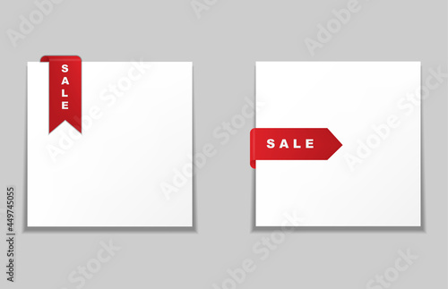 Set of sales red tags with ribbons.Vector illustration isolated on white background.