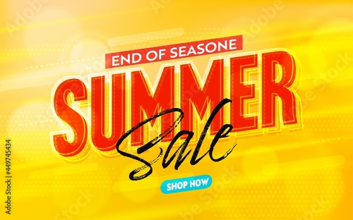 Summer sale banner or poster template to end of season. Cheap price offer promotion coupon, special shop store final sale discount. Billboard, booklet or brochure cover vector illustration