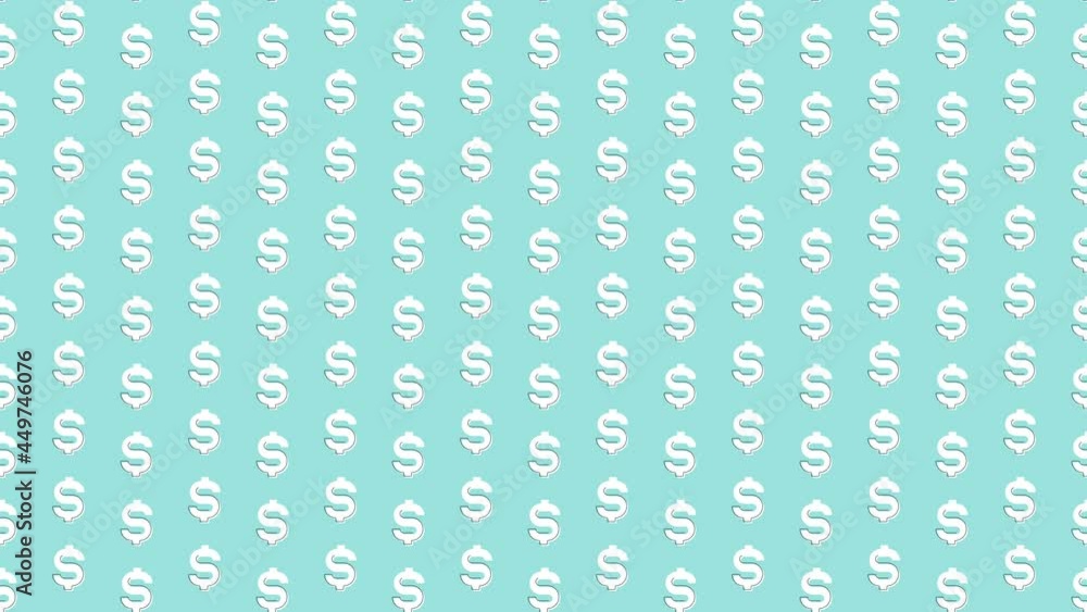 Animated symbols of US currency Dollar in geometric pattern on a pale blue background. Cartoon flat design money icon motion graphic Animated symbols of US currency Dollar in geometric pattern on a pale blue background. Cartoon flat design money icon motion graphic
