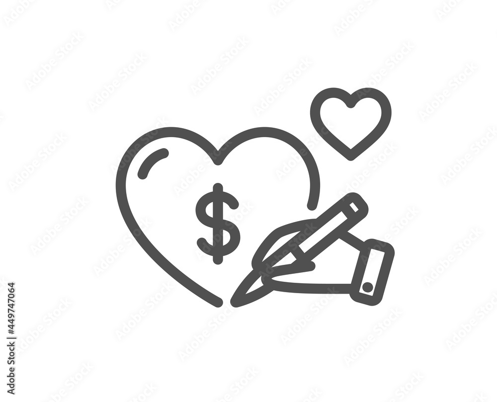 Donation organization line icon. Volunteer care sign. Health insurance symbol. Quality design element. Linear style social care icon. Editable stroke. Vector Donation organization line icon. Volunteer care sign. Health insurance symbol. Quality design element. Linear style social care icon. Editable stroke. Vector