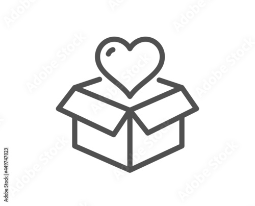 Donation box line icon. Fundraising sign. Charity symbol. Quality design element. Linear style donation icon. Editable stroke. Vector