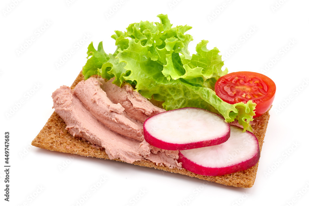 Liver pate sandwich, isolated on white background. Liver pate sandwich, isolated on white background.