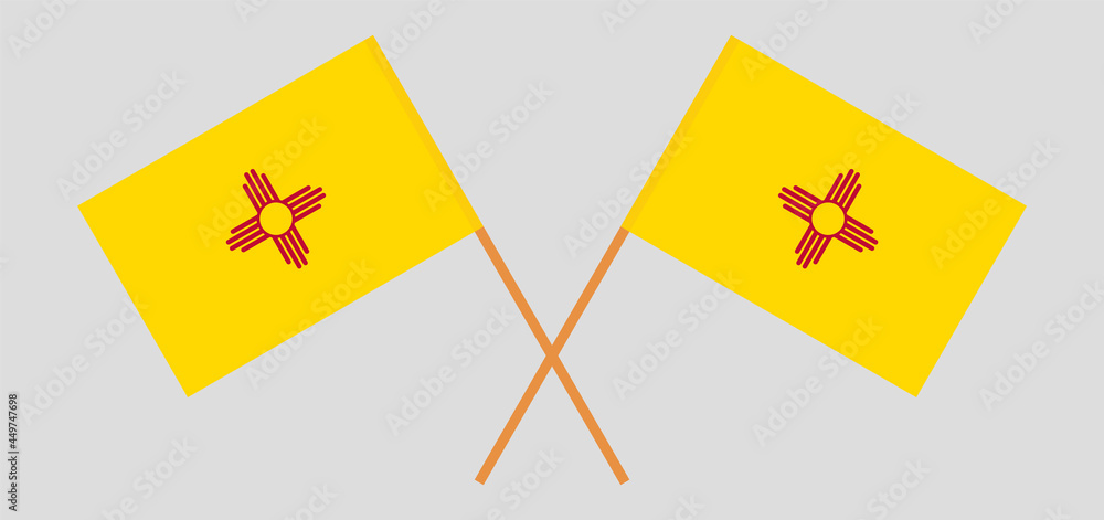 Crossed flags of the State of New Mexico. Official colors. Correct proportion Crossed flags of the State of New Mexico. Official colors. Correct proportion