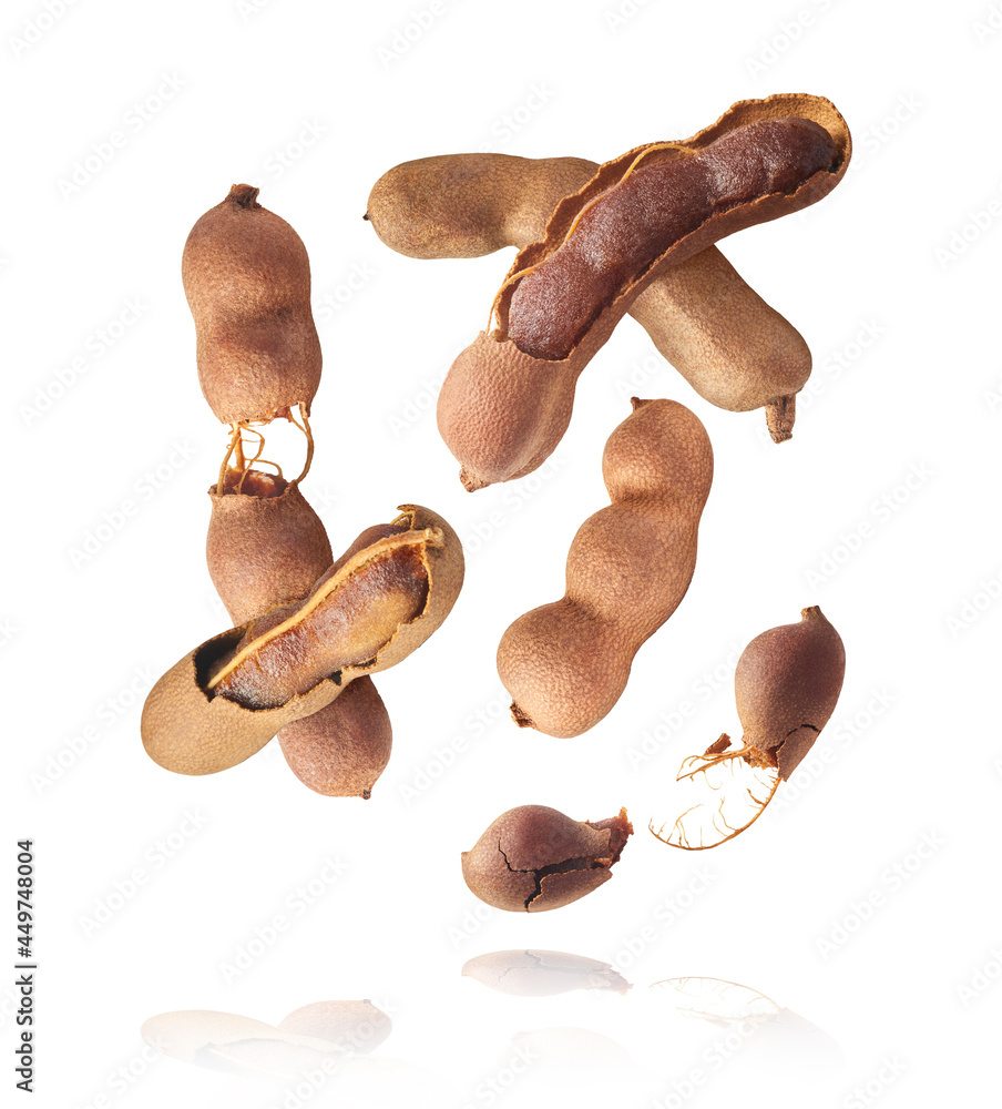Fresh ripe tamarind falling in the air Fresh ripe tamarind falling in the air