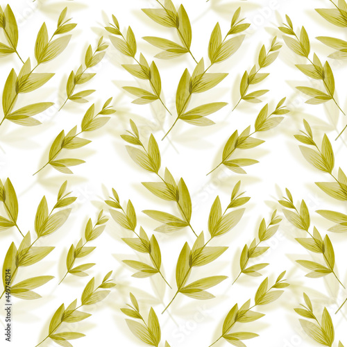 light green watercolor leaves seamless pattern, colorful hand drawn background