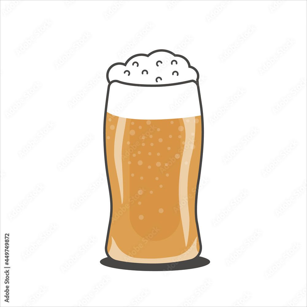 Glass of golden beer with foam minimal design. Isolated vector illustration. Cold drink for hot day. May be used for pub. Glass of golden beer with foam minimal design. Isolated vector illustration. Cold drink for hot day. May be used for pub.
