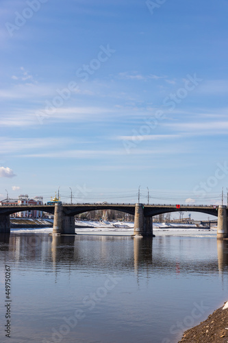 New Volga bridge in spring landscape Volga river shore in Tver city © umike_foto