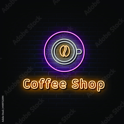 coffee shop neon logo. neon sign. neon symbol