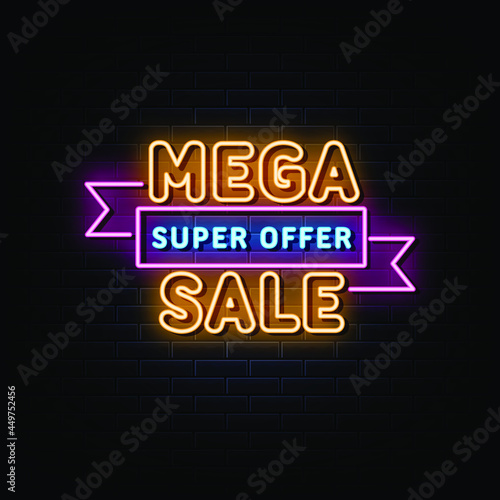 mega sale neon text. neon sign. neon symbol