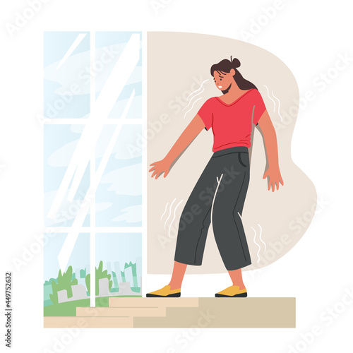 Introversion, Agoraphobia, Public Spaces Phobia Psychological Concept. Scared Woman Afraid of Leaving Home, Illness