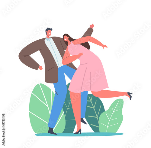 Young Couple Dancing Sparetime. People Active Lifestyle, Man Woman in Loving or Friendly Relations Spend Time Together