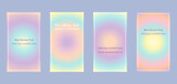 Social media stories template background - rainbow pastel soft gradient aura, orb, circle - set of 4, editable vector