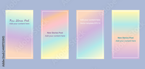Social media stories template background - rainbow, pastel soft gradient  - set of 4, editable vector
