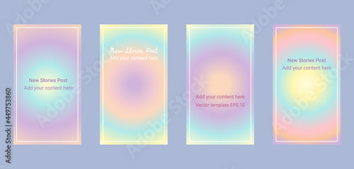 Social media stories template background - rainbow pastel soft gradient aura, orb, circle - set of 4, editable vector