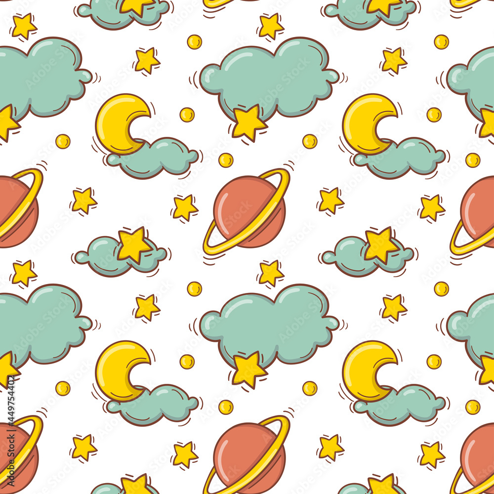 Hand drawn seamless pattern with baby colorful toys and accessories Hand drawn seamless pattern with baby colorful toys and accessories