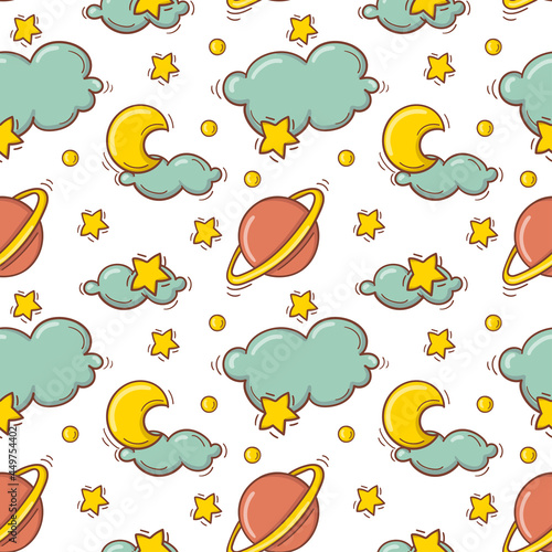 Hand drawn seamless pattern with baby colorful toys and accessories