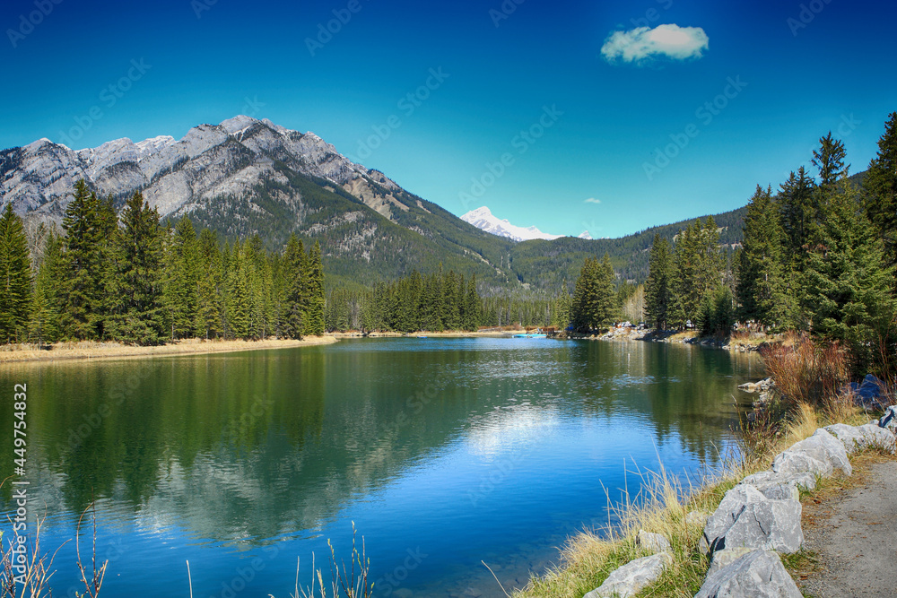 view of a mountain landscape in the Canadian Rockies. Taken in Banff, Canada