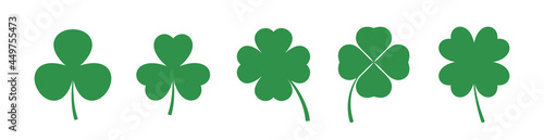 Set of four and three leaf clovers. Clover leaves collection.