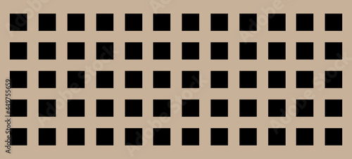 Peg board with square holes. Brown rectangle peg board perforated texture background for working bench tools. Vector illustration.