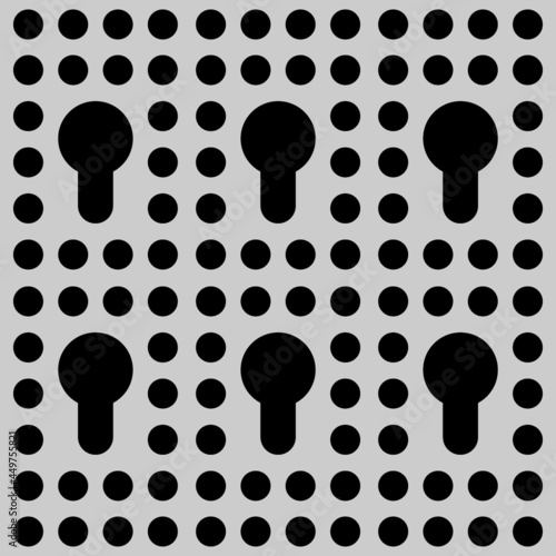 Peg board with curly holes. Grey peg board perforated texture background for working bench tools. Vector illustration.