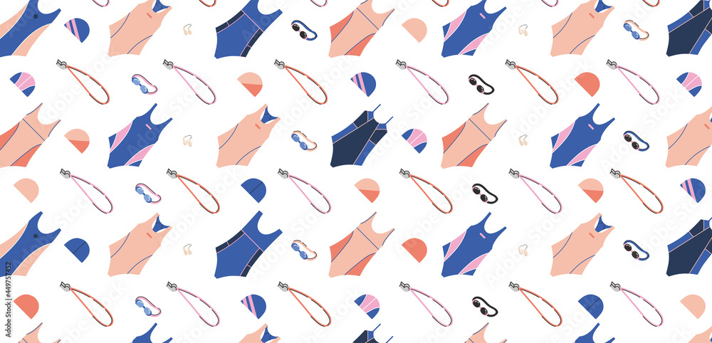 Obraz premium Social media cover with equipment for synchronized swimming. Isolated flat vector illustration with necessary equipment such as google glass, nose clip, swimming slipper etc. Artistic swimming concept