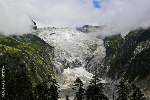 Mount gongga and glacier in Hailuogou Glacier Forest Park Sichuan China photo