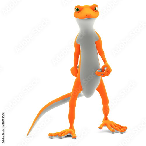 3D-illustration of a cute and funny cartoon gecko. isolated rendering object photo