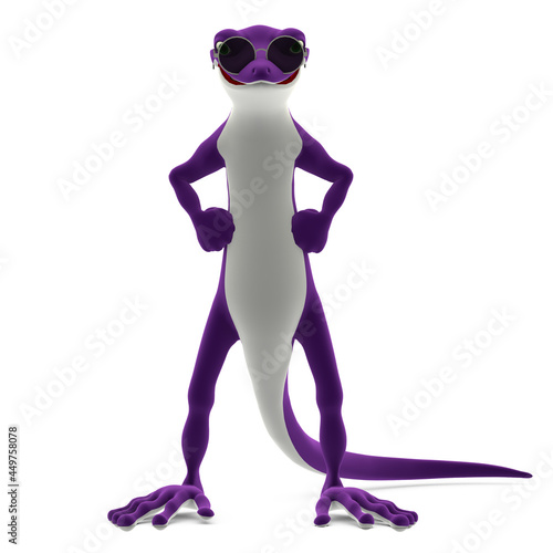 Schilderij op canvas 3D-illustration of a cute and funny cartoon gecko