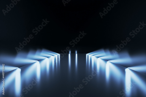 Obraz na plátně Blurry illuminated runway with lights and mockup place