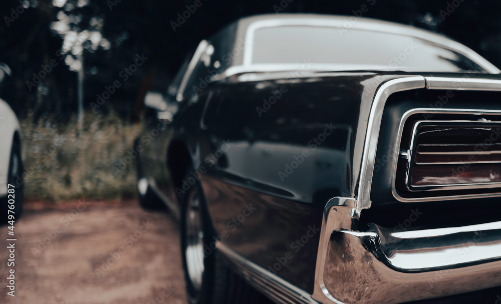 Rearview of an old car, partial view, retro style