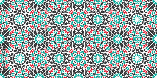 Seamless texture with turquoise arabic ornament. Vector border pattern
