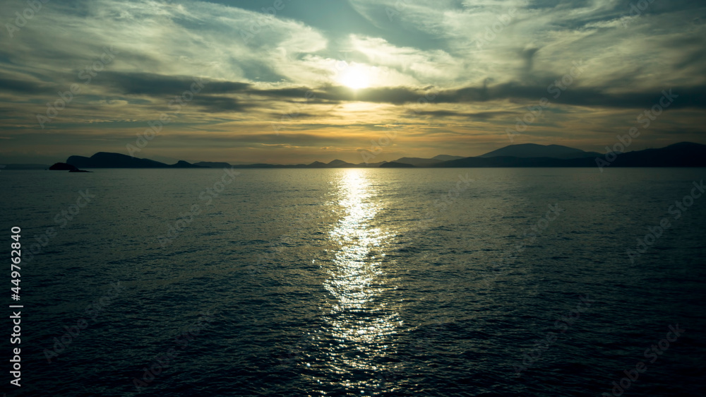 Beautiful tranquil sunset in the Aegean Sea, Greece.