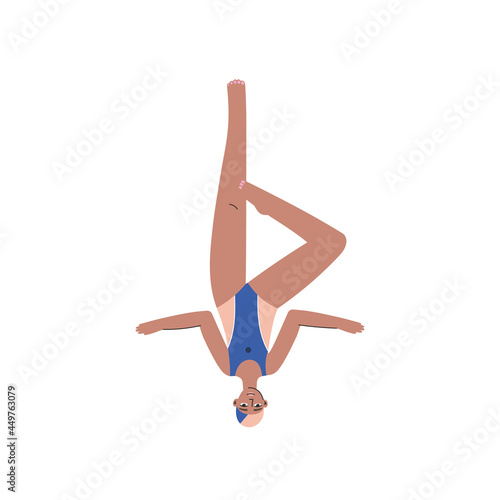 Synchronized swimming element. A Bent Knee Vertical Position. Vector illustration of a girl, swimmer. Artistic swimming concept.