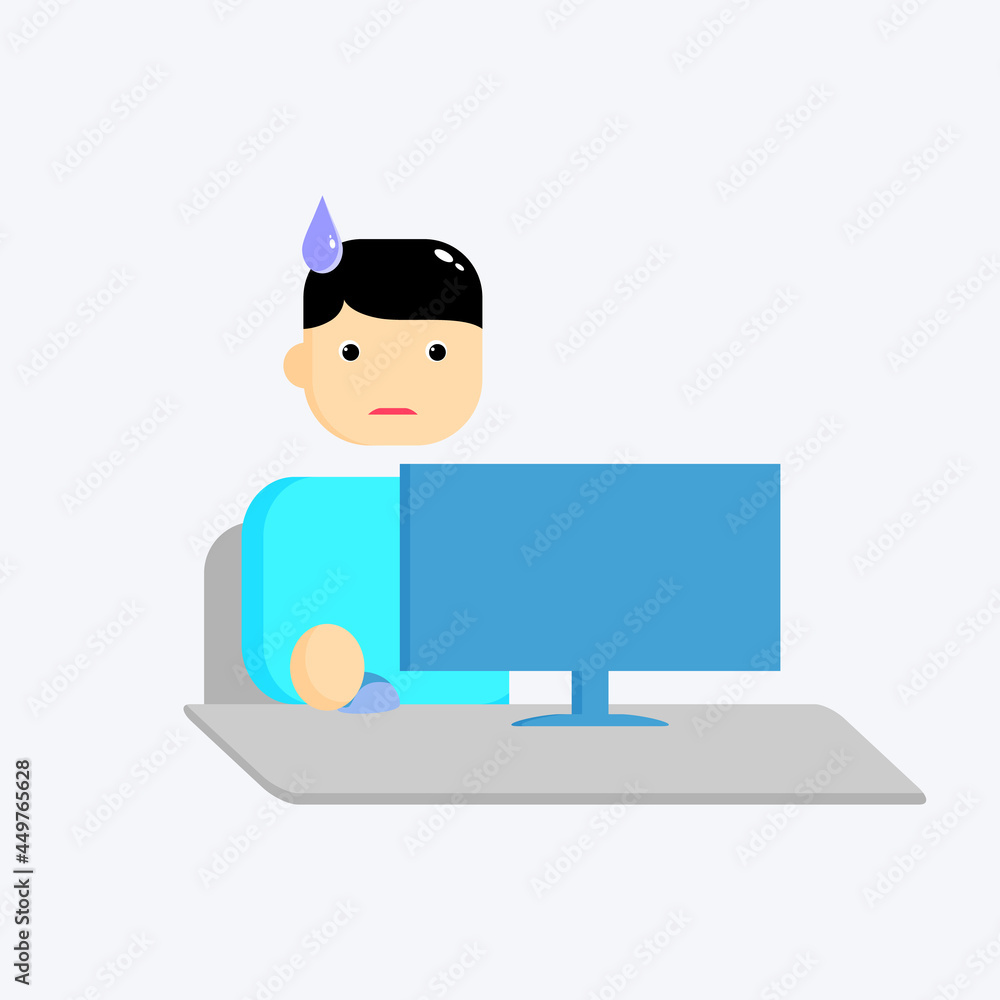 illustration of tired office worker in front of his computer. vector illustration design with flat style illustration of tired office worker in front of his computer. vector illustration design with flat style