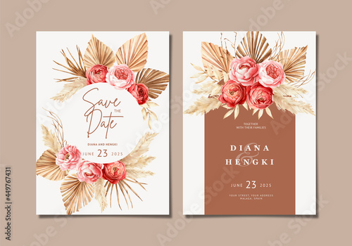 Hand painted watercolor boho wedding invitation