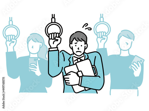 満員電車のイラスト(通勤、通学、交通、ストレス、イライラ、窮屈、車内マナー) An illustration of a crowded train.Commuting, commuting, transportation, stress, irritation, cramped, in-vehicle manners.