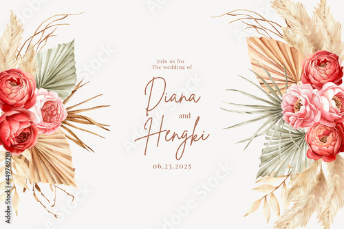 Hand painted watercolor boho wedding invitation