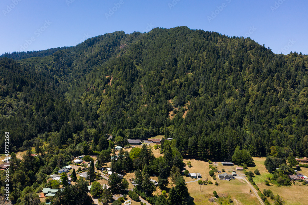 Aerial photo of Powers, Oregon taken in summer 