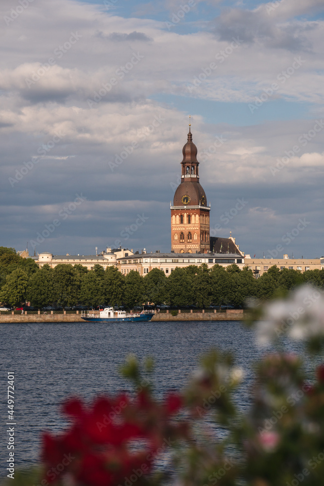 View of the Daugava river and the Riga Cathedral Dome. Riga is the capital city of Latvia, famous European baltic country