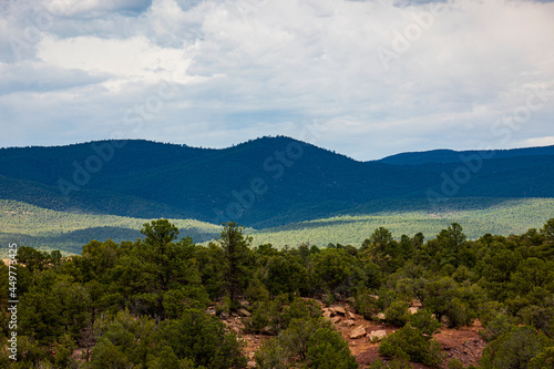 Usa, New Mexico, Pecos, Pecos National Historic Park, Landscape with Sangre de Cristo Mountains and forest photo
